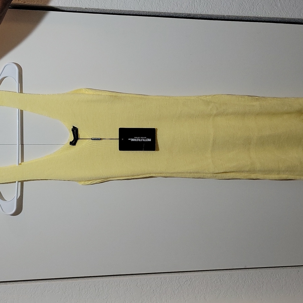 PLT Yellow V neck side split knitted midi dress